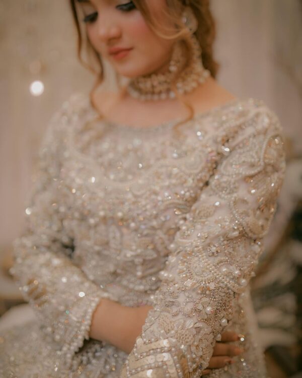 wedding long trail gown with hand work