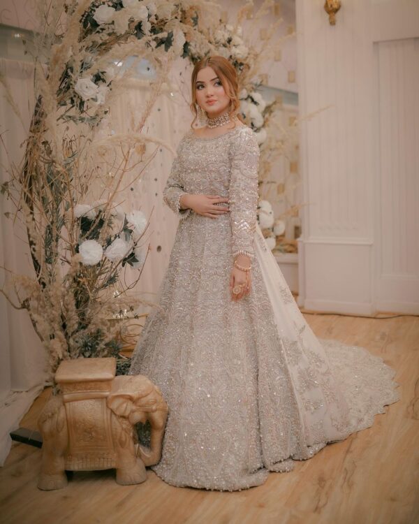 white wedding long trail gown