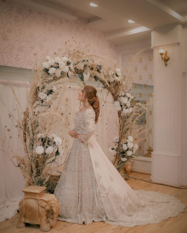 wedding long trail gown with handwork