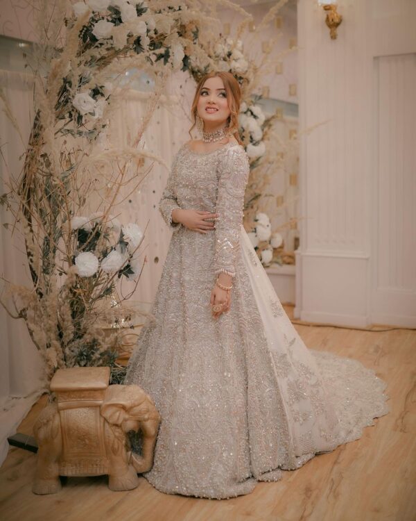 wedding long trail gown with handwork