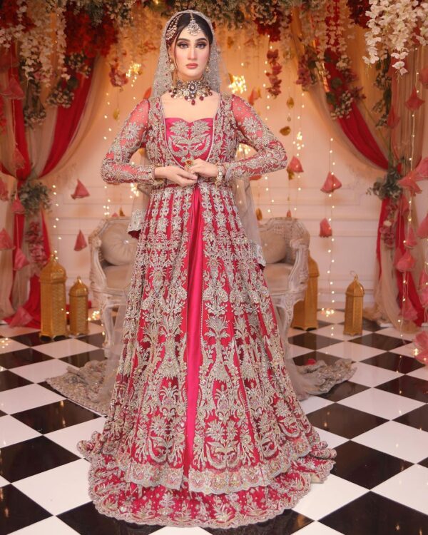 Wedding long split anarkali with lehenga