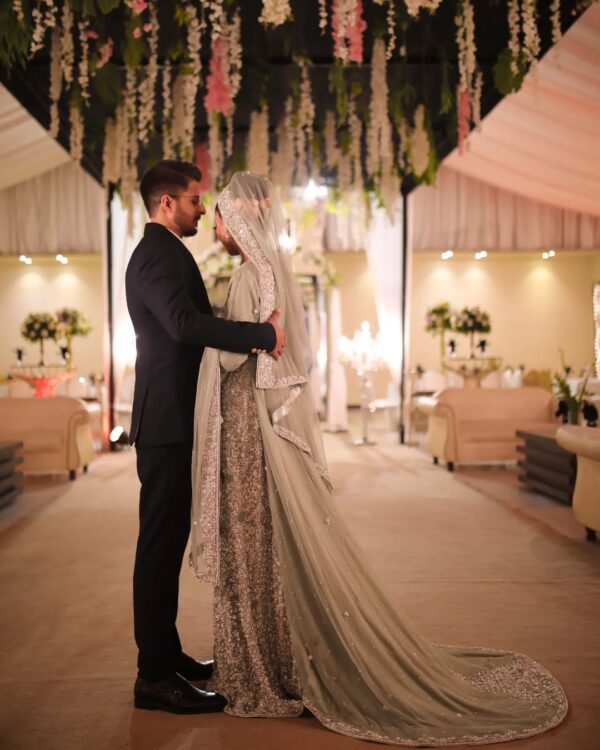 wedding long trail gown with handwork