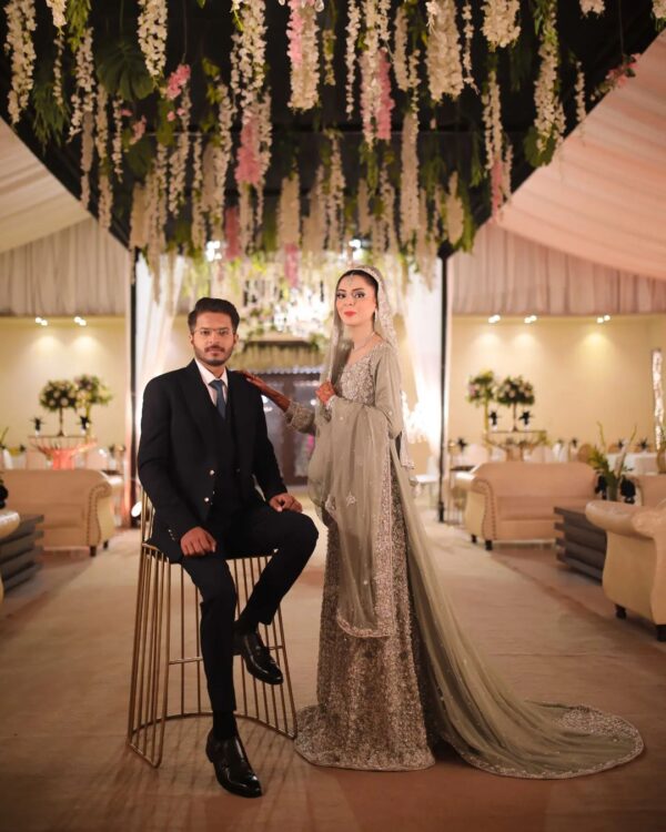 wedding long trail gown with handwork