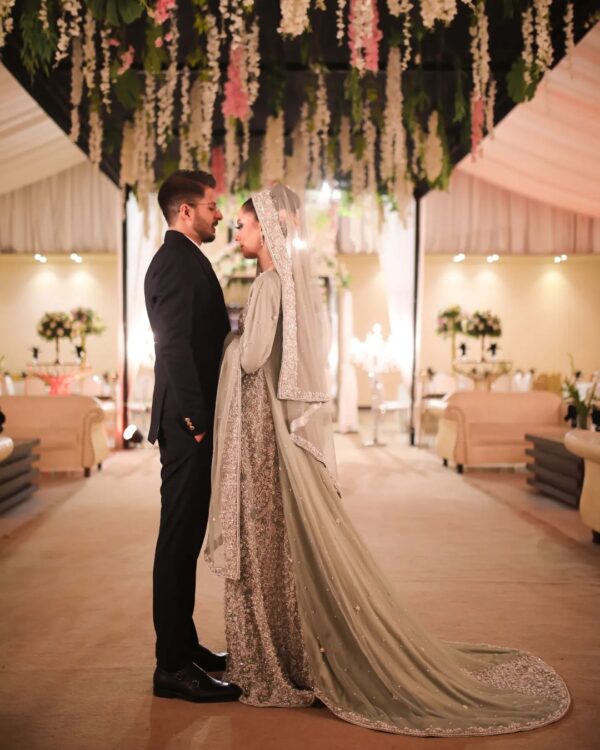 wedding long trail gown with handwork