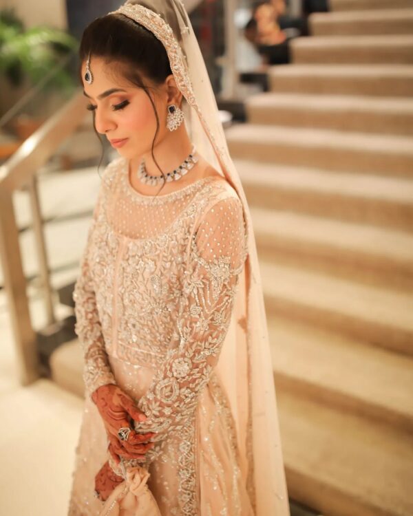 wedding long embroidery kameez with lehenga