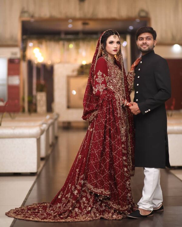 wedding long trail anarkali with handwork