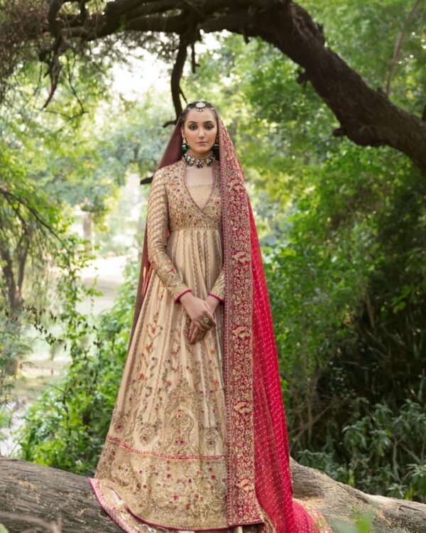 Golden wedding long anarkali with golden embroidery