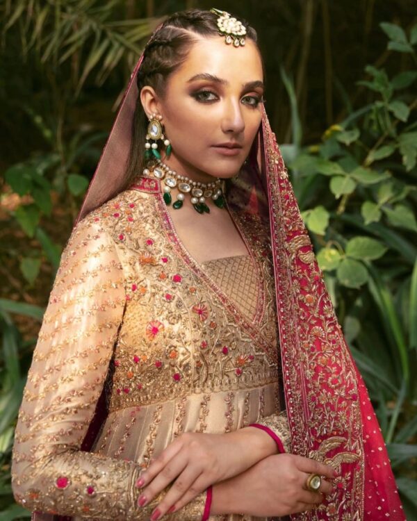 golden embroidery anarkali with lehenga