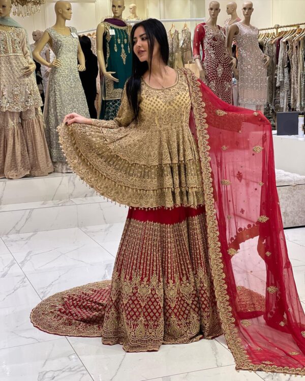 wedding long trail lehenga with peplum
