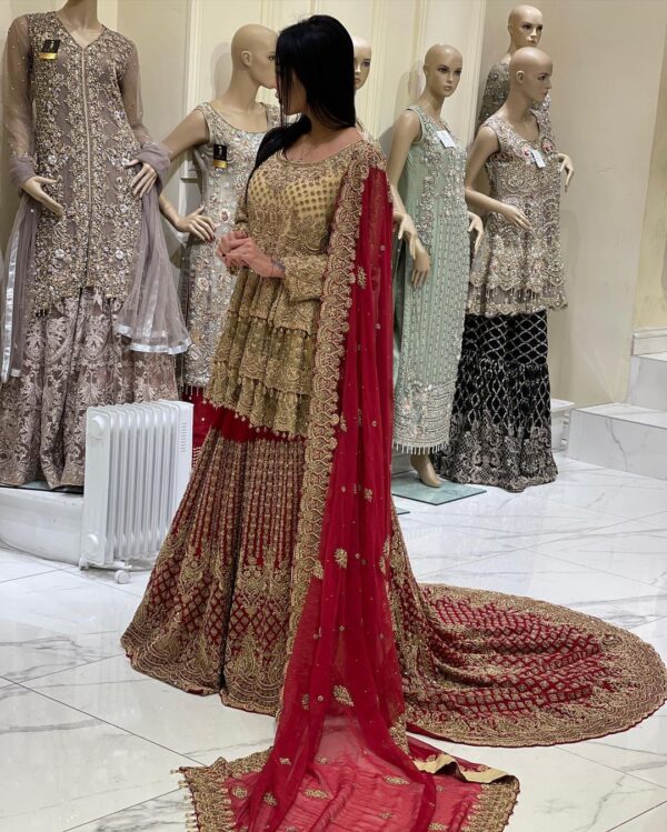 wedding long trail lehenga with peplum