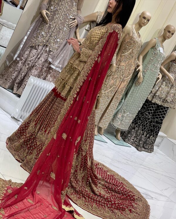 wedding long trail lehenga with peplum