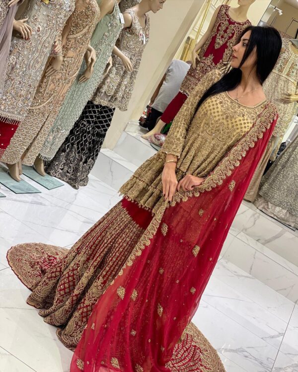 wedding long trail lehenga with peplum