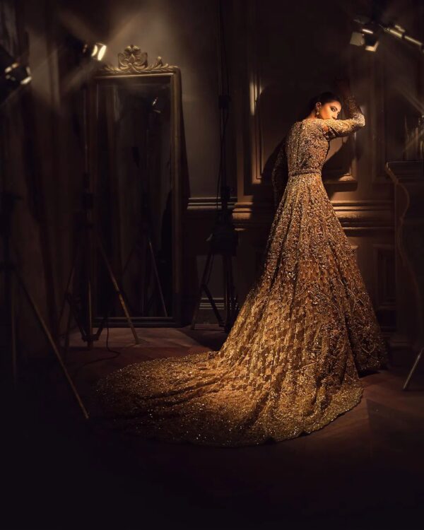 wedding long trail bridal gownw with handwork