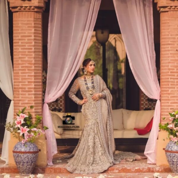 wedding long trail gown with handwork
