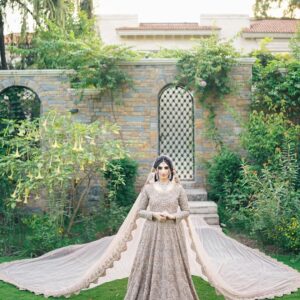 Light peach long anarkali with lehenga