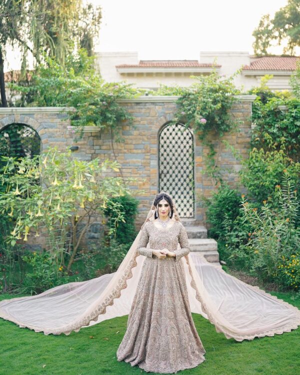 Light peach long anarkali with lehenga