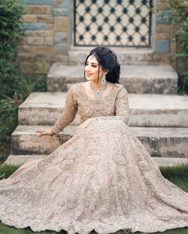 long embroidered bridal gown with veil