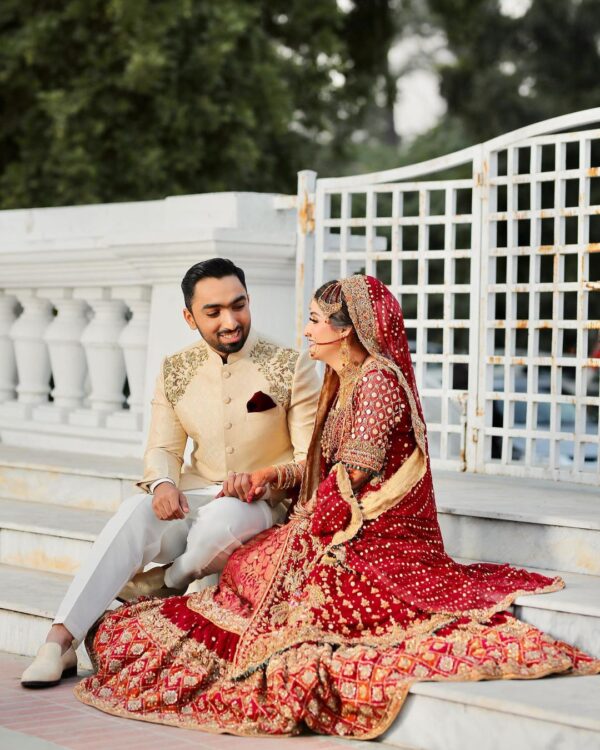 red split anarkali with lehenga