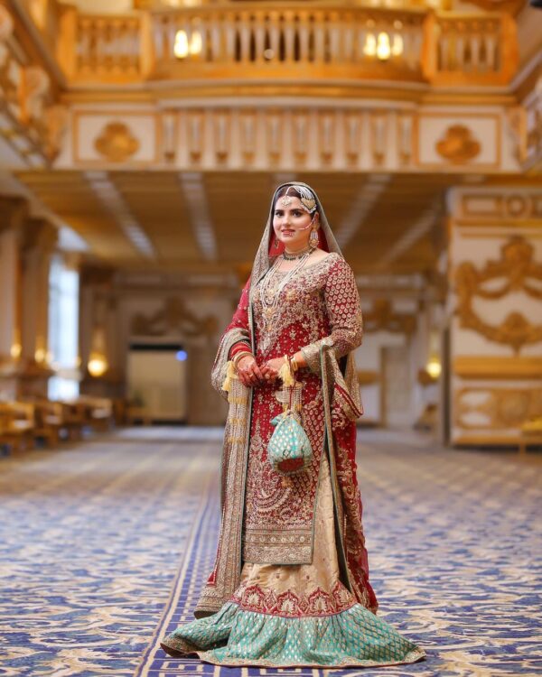 wedding long embroidered kurti with frill sharara