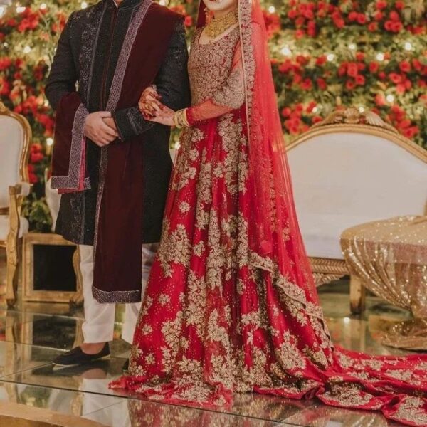 wedding long trail Pakistani bridal gown