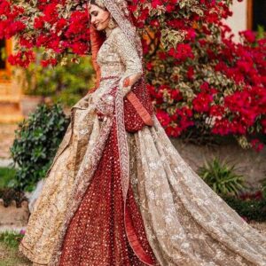 Designer long trail lehenga with split anarkali