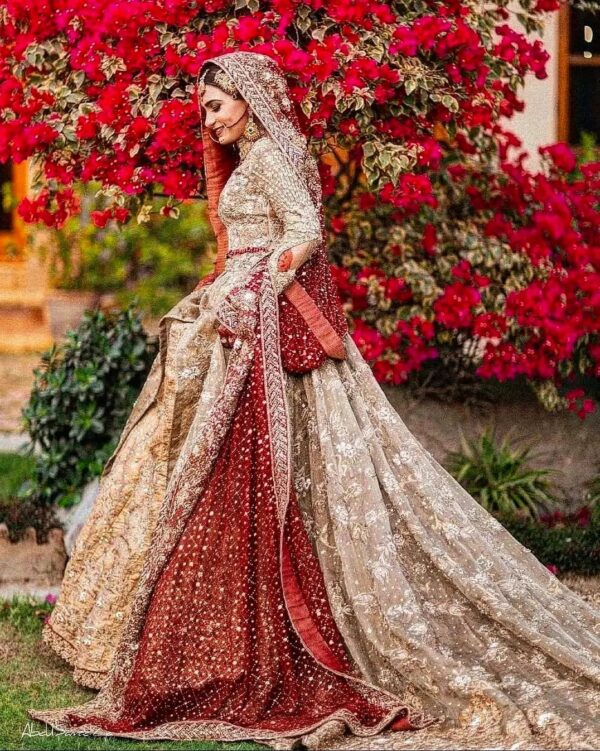 Designer long trail lehenga with split anarkali