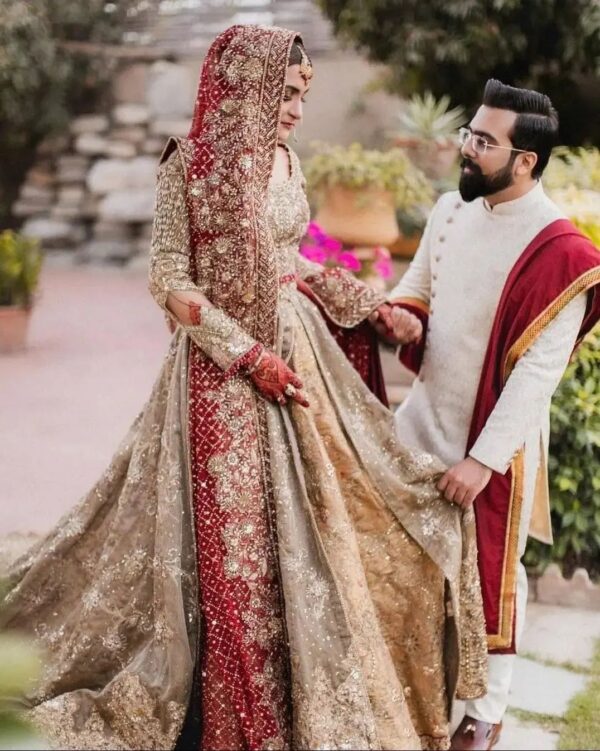 wedding long trail anarkali with lehenga