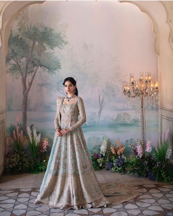 Designer Partywear gown with golden embroidery