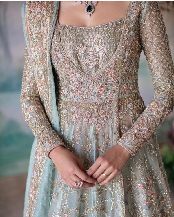 designer long trail wedding lehenga with anarkali