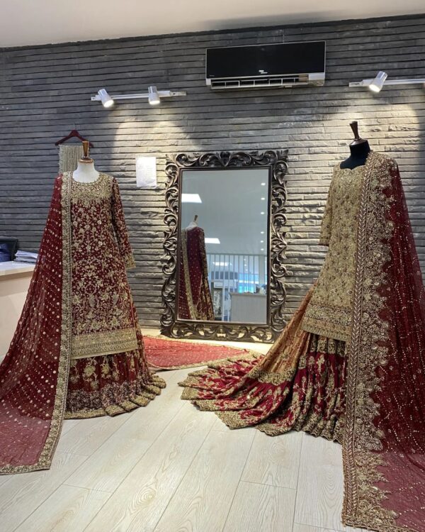 embroidered long trail lehenga with kurti