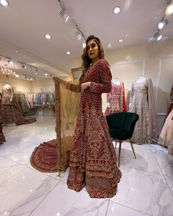 Pakistani wedding long trail anarkali with lehenga