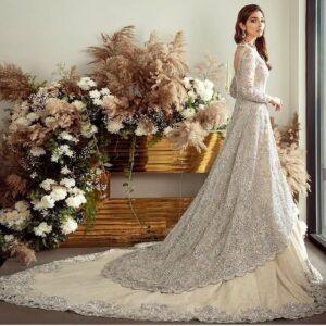 wedding long trail lehenga with split anarkali