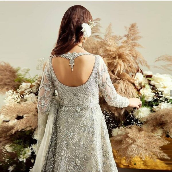 wedding long trail lehenga with embroidered anarkali