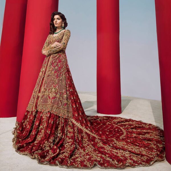 Pakistani wedding long trail lehenga with kameez