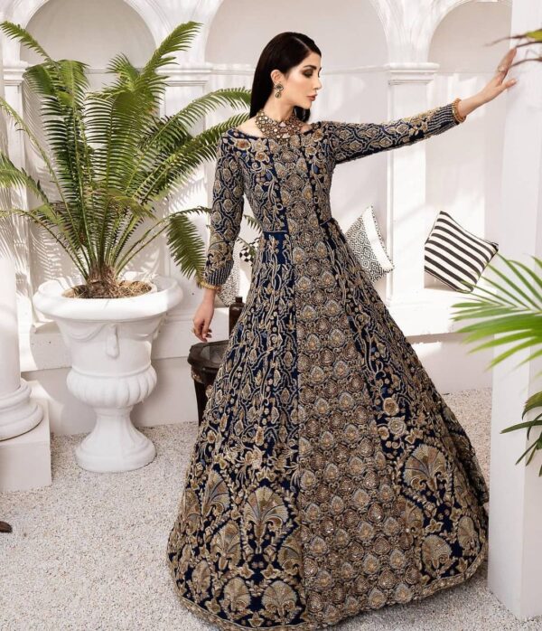Blue Reception gown with golden embroidery