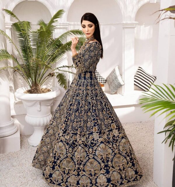 Royal blue Gown with golden embroidery