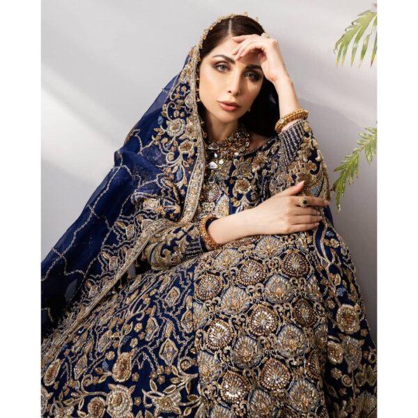 Royal blue designer gown with embroidery