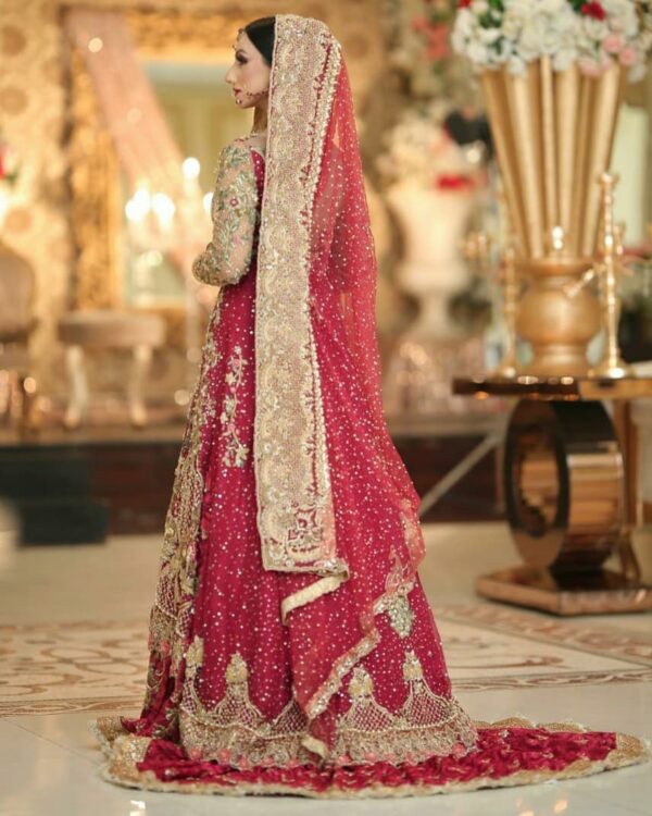 Pakistani wedding long trail lehenga with kameez