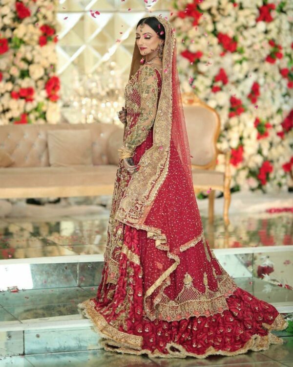 embroidered long trail lehenga with hand work