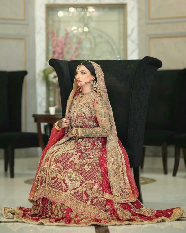 Pakistani wedding long trail lehenga with kameez
