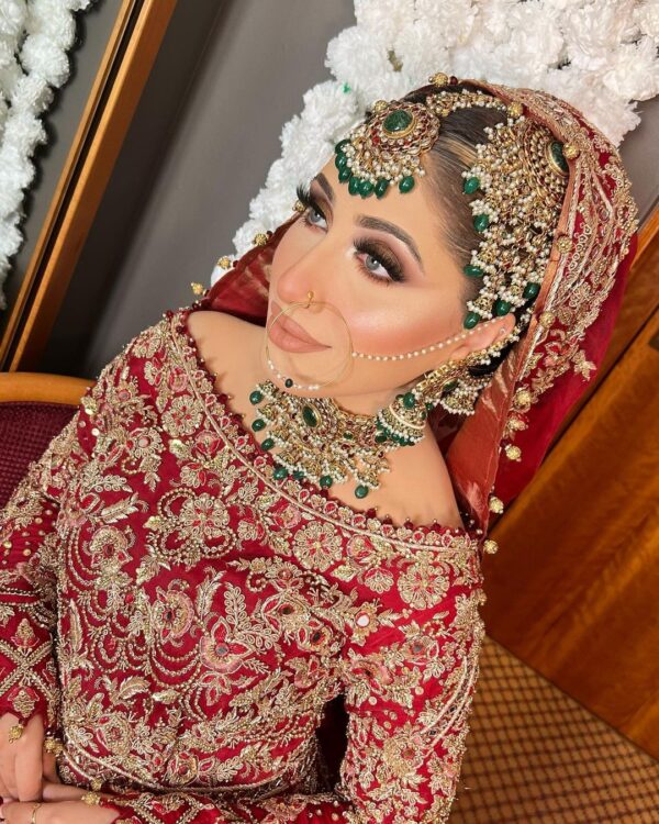 Pakistani wedding long trail gown with handwork