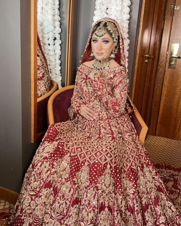 red long trail wedding gown