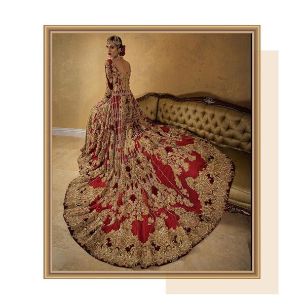 maroon wedding long trail anarkali with lehenga
