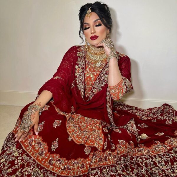 Pakistani wedding long trail lehenga with kurti