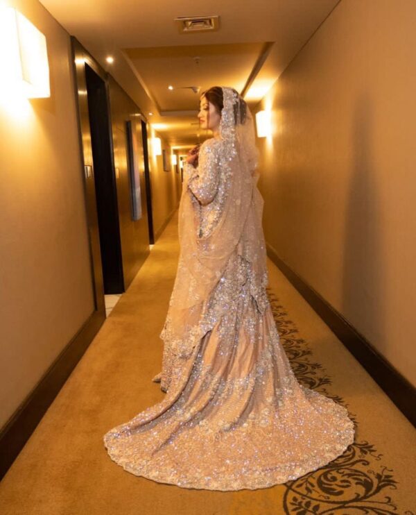 wedding long trail gown with handwork