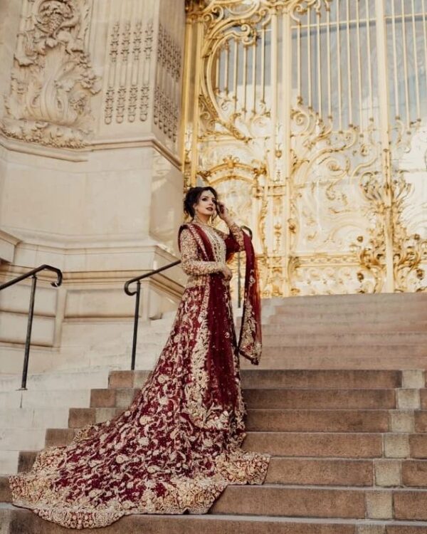 maroon wedding lehenga with embroidered anarkali