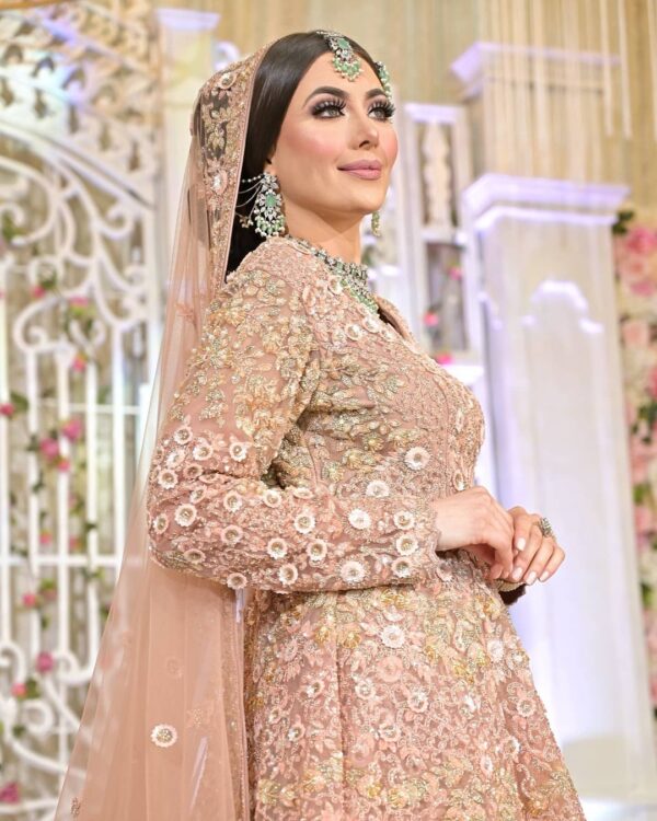 wedding long trail lehenga with handwork