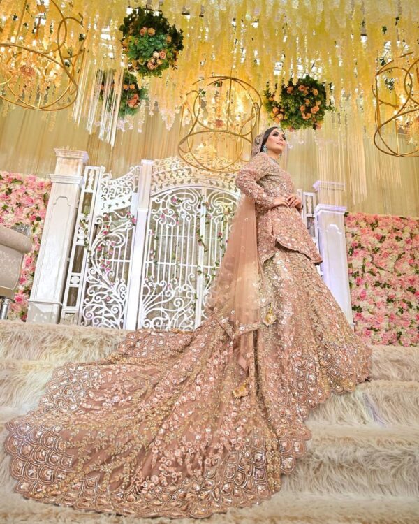 Pakistani wedding long trail lehenga with peplum