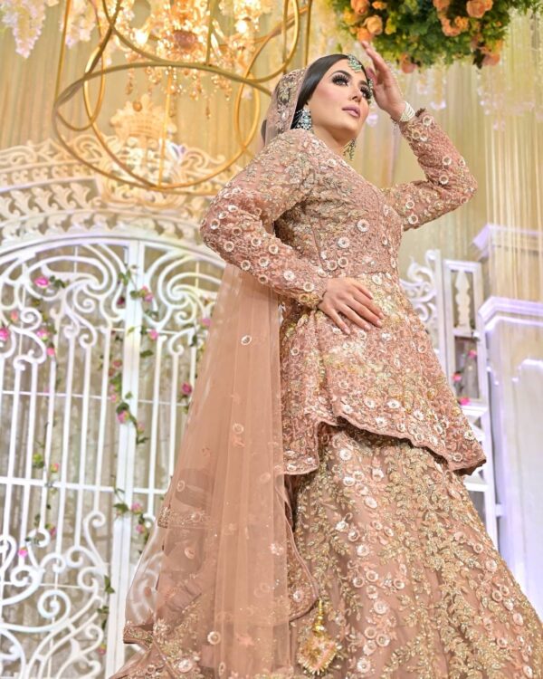 Pakistani wedding long trail lehenga with peplum