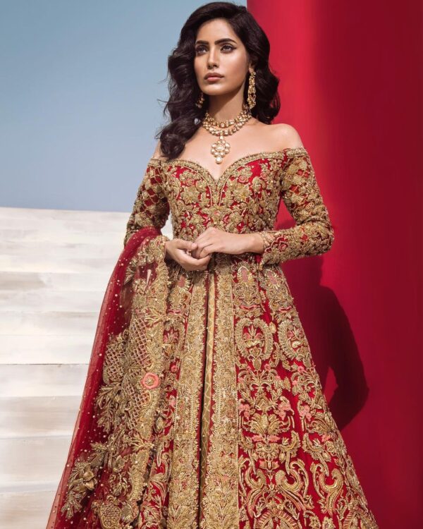 Pakistani wedding long split anarkali with lehenga